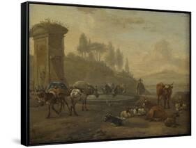 Livestock by a Fountain-Willem Romeyn-Framed Stretched Canvas