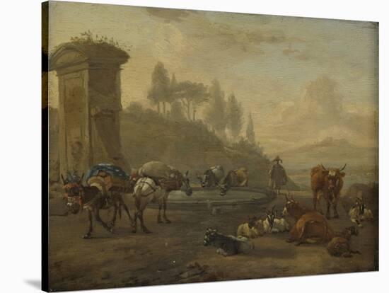 Livestock by a Fountain-Willem Romeyn-Stretched Canvas