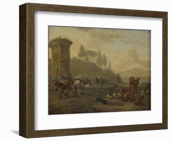 Livestock by a Fountain-Willem Romeyn-Framed Art Print