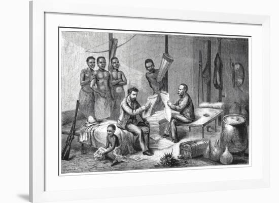 Livingstone and Stanley receiving newspapers in Central Africa, 1871-1873-Pearson-Framed Giclee Print