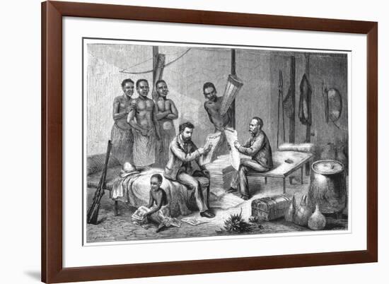 Livingstone and Stanley receiving newspapers in Central Africa, 1871-1873-Pearson-Framed Giclee Print