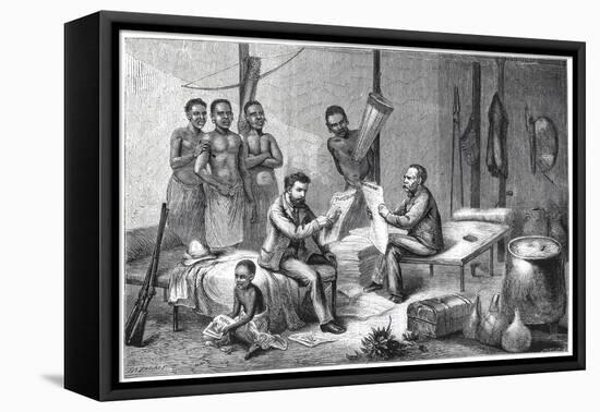 Livingstone and Stanley receiving newspapers in Central Africa, 1871-1873-Pearson-Framed Stretched Canvas