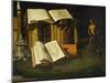 Livre, chandelle et statuette-Book, candle and statuette.-Sebastian Stosskopf-Mounted Giclee Print