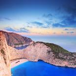 Panoramic View of Zakynthos Island, Greece with a Shipwreck on the Sandy Beach, at Sunset-Ljsphotography-Framed Photographic Print