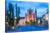 Ljubljana at Night. Franciscan Church of the Annunciation Seen from the Triple Bridge (Tromostovje)-Matthew Williams-Ellis-Stretched Canvas