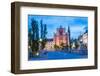 Ljubljana at Night. Franciscan Church of the Annunciation Seen from the Triple Bridge (Tromostovje)-Matthew Williams-Ellis-Framed Photographic Print