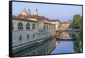 Ljubljana River and Old Town at Sunrise-Rob Tilley-Framed Stretched Canvas