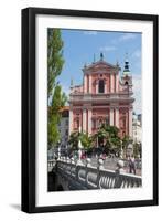 Ljubljana, Slovenia. Presernov trg (or square) and the Baroque Franciscan Church of the Annuncia...-null-Framed Photographic Print