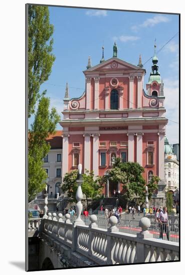 Ljubljana, Slovenia. Presernov trg (or square) and the Baroque Franciscan Church of the Annuncia...-null-Mounted Photographic Print