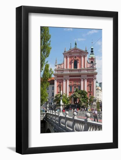 Ljubljana, Slovenia. Presernov trg (or square) and the Baroque Franciscan Church of the Annuncia...-null-Framed Photographic Print