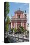 Ljubljana, Slovenia. Presernov trg (or square) and the Baroque Franciscan Church of the Annuncia...-null-Stretched Canvas