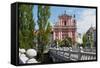 Ljubljana, Slovenia. Presernov trg (or square) and the Baroque Franciscan Church of the Annuncia...-null-Framed Stretched Canvas