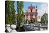 Ljubljana, Slovenia. Presernov trg (or square) and the Baroque Franciscan Church of the Annuncia...-null-Stretched Canvas