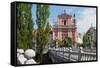 Ljubljana, Slovenia. Presernov trg (or square) and the Baroque Franciscan Church of the Annuncia...-null-Framed Stretched Canvas