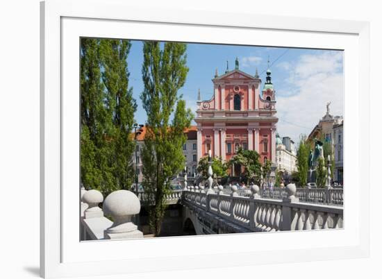 Ljubljana, Slovenia. Presernov trg (or square) and the Baroque Franciscan Church of the Annuncia...-null-Framed Photographic Print