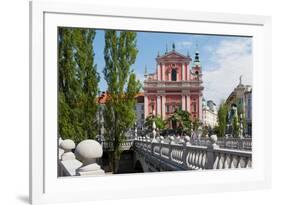 Ljubljana, Slovenia. Presernov trg (or square) and the Baroque Franciscan Church of the Annuncia...-null-Framed Photographic Print