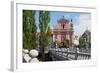 Ljubljana, Slovenia. Presernov trg (or square) and the Baroque Franciscan Church of the Annuncia...-null-Framed Photographic Print