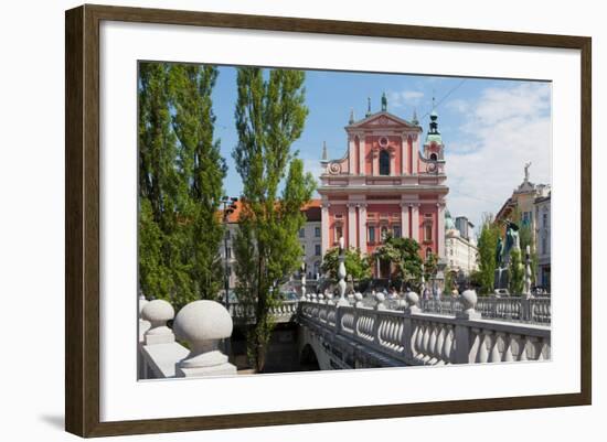 Ljubljana, Slovenia. Presernov trg (or square) and the Baroque Franciscan Church of the Annuncia...-null-Framed Photographic Print