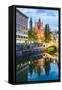 Ljubljana Triple Bridge and Franciscan Church of the Annunciation Reflected in Ljubljanica River-Matthew Williams-Ellis-Framed Stretched Canvas