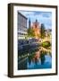 Ljubljana Triple Bridge and Franciscan Church of the Annunciation Reflected in Ljubljanica River-Matthew Williams-Ellis-Framed Photographic Print