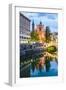 Ljubljana Triple Bridge and Franciscan Church of the Annunciation Reflected in Ljubljanica River-Matthew Williams-Ellis-Framed Photographic Print