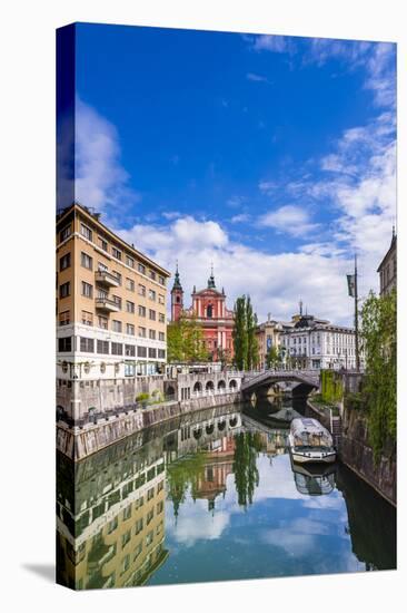 Ljubljana Triple Bridge and Franciscan Church of the Annunciation Reflected in Ljubljanica River-Matthew Williams-Ellis-Stretched Canvas