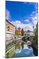 Ljubljana Triple Bridge and Franciscan Church of the Annunciation Reflected in Ljubljanica River-Matthew Williams-Ellis-Mounted Photographic Print