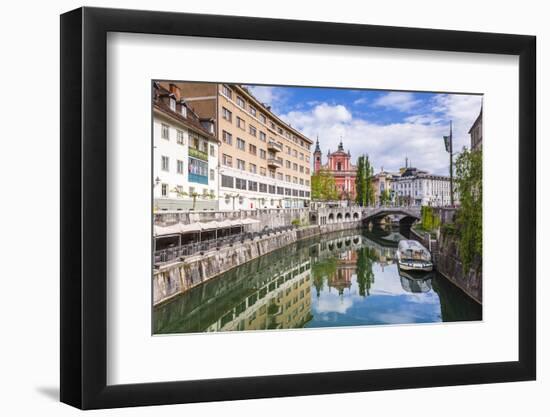 Ljubljana Triple Bridge and Franciscan Church of the Annunciation Reflected in Ljubljanica River-Matthew Williams-Ellis-Framed Photographic Print