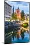 Ljubljana Triple Bridge and Franciscan Church of the Annunciation Reflected in Ljubljanica River-Matthew Williams-Ellis-Mounted Photographic Print