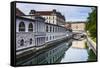 Ljubljana Triple Bridge (Tromostovje) and Ljubljanica River, Ljubljana, Slovenia, Europe-Matthew Williams-Ellis-Framed Stretched Canvas