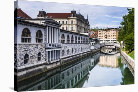 Ljubljana Triple Bridge (Tromostovje) and Ljubljanica River, Ljubljana, Slovenia, Europe-Matthew Williams-Ellis-Stretched Canvas