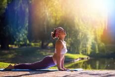 Young Woman Doing Yoga in Morning Park-lkoimages-Framed Photographic Print