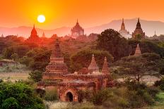 Hot Air Balloon over Plain of Bagan in Misty Morning, Myanmar-lkunl-Photographic Print