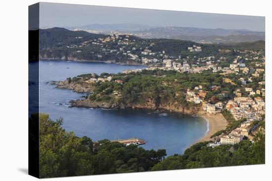 Llafranc and Calella de Palafrugell, fabulous elevated view from Cap de Sant Sebastia, Costa Brava,-Eleanor Scriven-Stretched Canvas