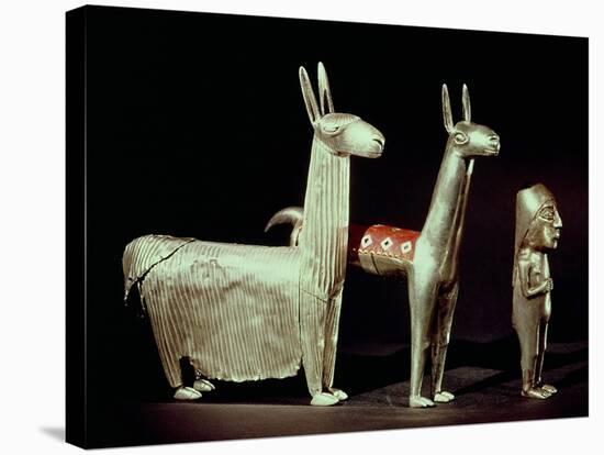 Llama, Alpaca and Woman, Inca-null-Stretched Canvas