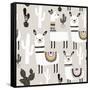 Llama and Cactus Pattern-SolodkayaMari-Framed Stretched Canvas