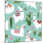 Llama and Cactus Pattern-ONYXprj-Mounted Art Print