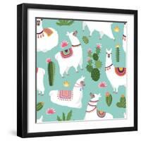 Llama and Cactus Pattern-ONYXprj-Framed Art Print