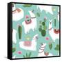 Llama and Cactus Pattern-ONYXprj-Framed Stretched Canvas