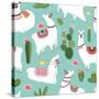 Llama and Cactus Pattern-ONYXprj-Stretched Canvas