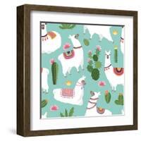 Llama and Cactus Pattern-ONYXprj-Framed Art Print