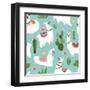 Llama and Cactus Pattern-ONYXprj-Framed Art Print