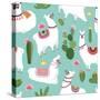 Llama and Cactus Pattern-ONYXprj-Stretched Canvas