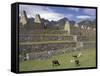 Llama and Ruins, Machu Picchu, Peru-Claudia Adams-Framed Stretched Canvas