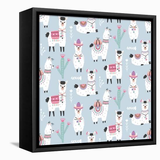 Llama Pattern-Artrise-Framed Stretched Canvas