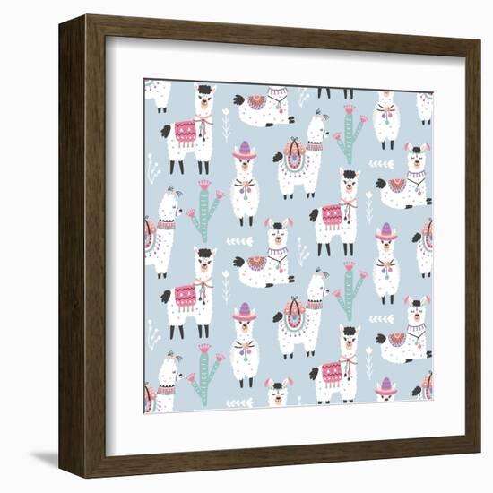 Llama Pattern-Artrise-Framed Art Print