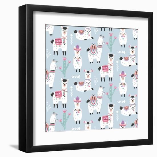 Llama Pattern-Artrise-Framed Art Print