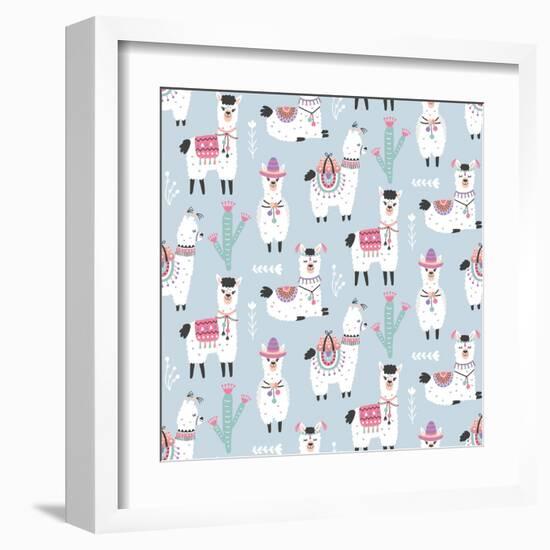 Llama Pattern-Artrise-Framed Art Print