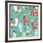 Llamas and Cactus on Green Background-Lidiebug-Framed Art Print