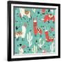 Llamas and Cactus on Green Background-Lidiebug-Framed Art Print